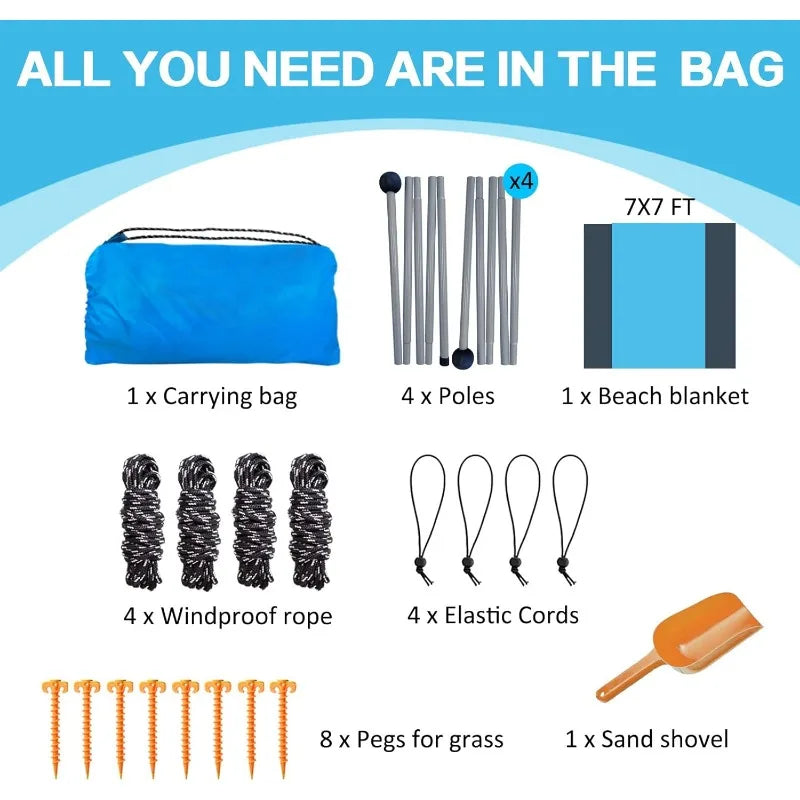 Beach Canopy Tent 11X11 FT with Blanket UPF50+ Sun Protection for 4-6 People