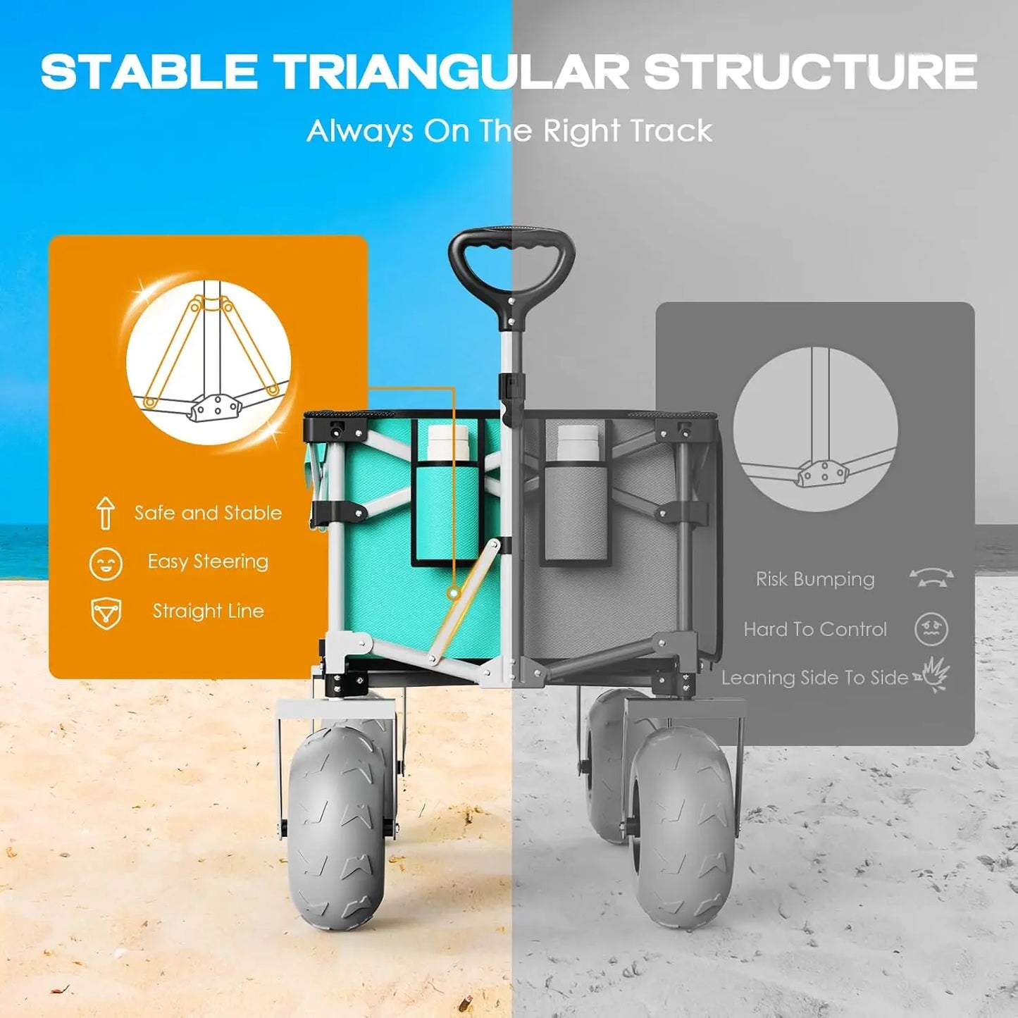 Beach Wagon with Big Wheels All Terrain Foldable Cart for Sand and Heavy Loads