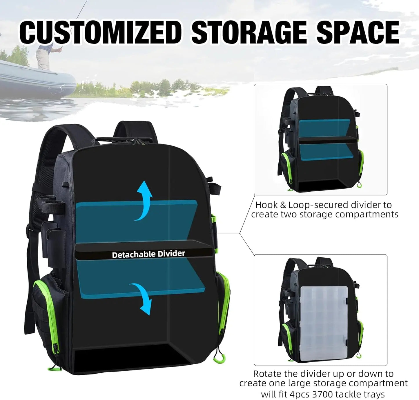 Fishing Tackle Backpack with Rod Holders Tackle Boxes Rain Cover and Insulated Bag