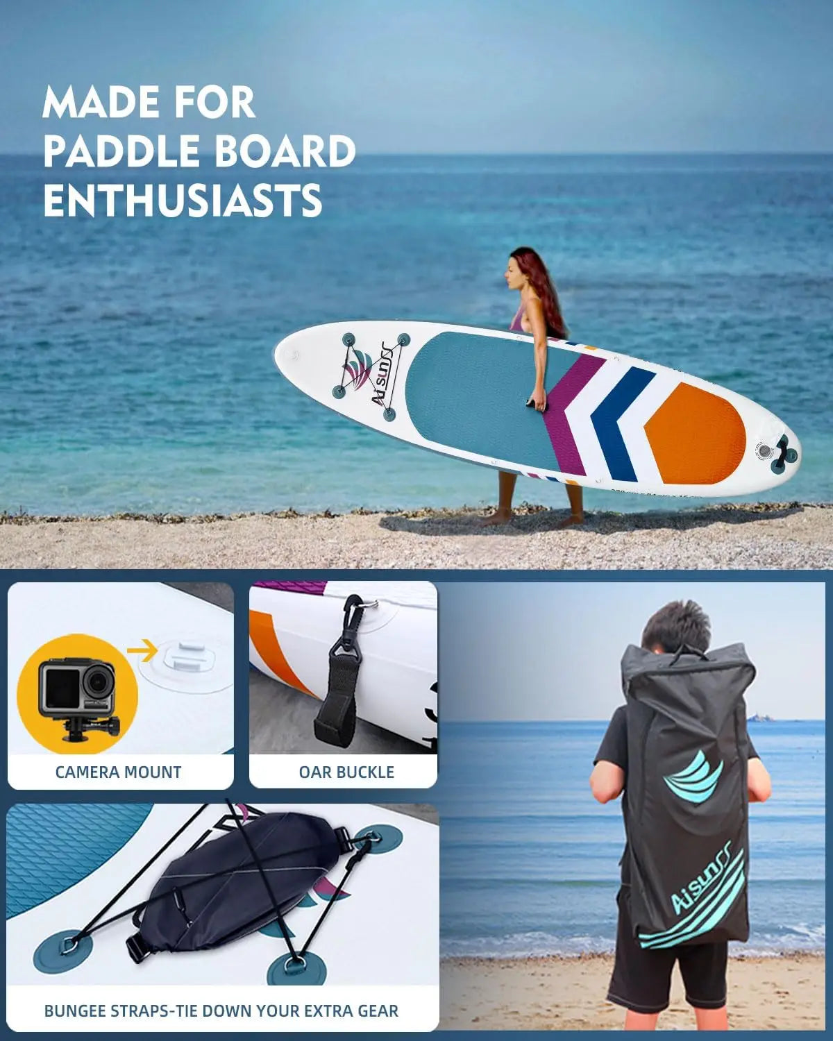 Inflatable Paddle Board for Adults Wide SUP for All Skill Levels with Accessories