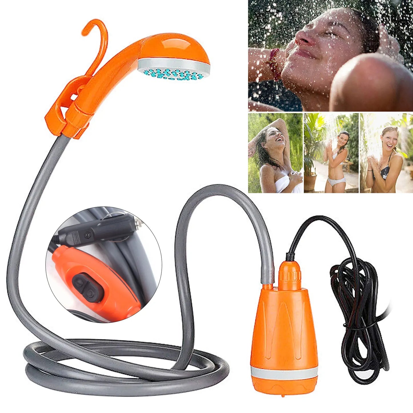 62W 12V Portable Outdoor Shower Head For Camping And Hiking Effluent Orange