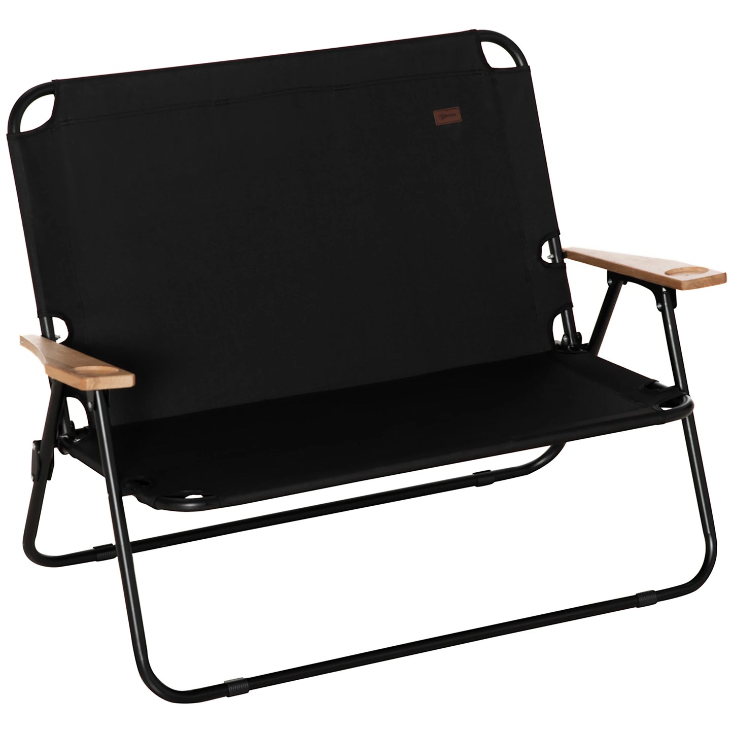Double Folding Loveseat Camping Chair with Armrests and Cup Holder Black