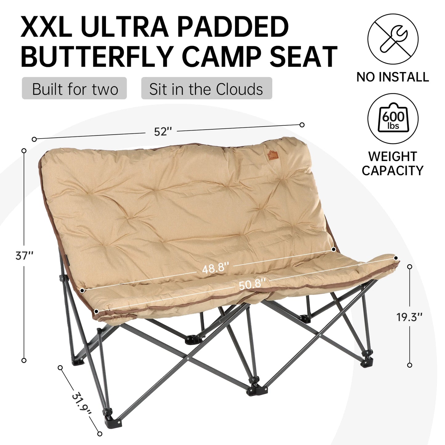 KingCamp Double Padded Butterfly Chair Oversized Outdoor Lawn and Patio Seat