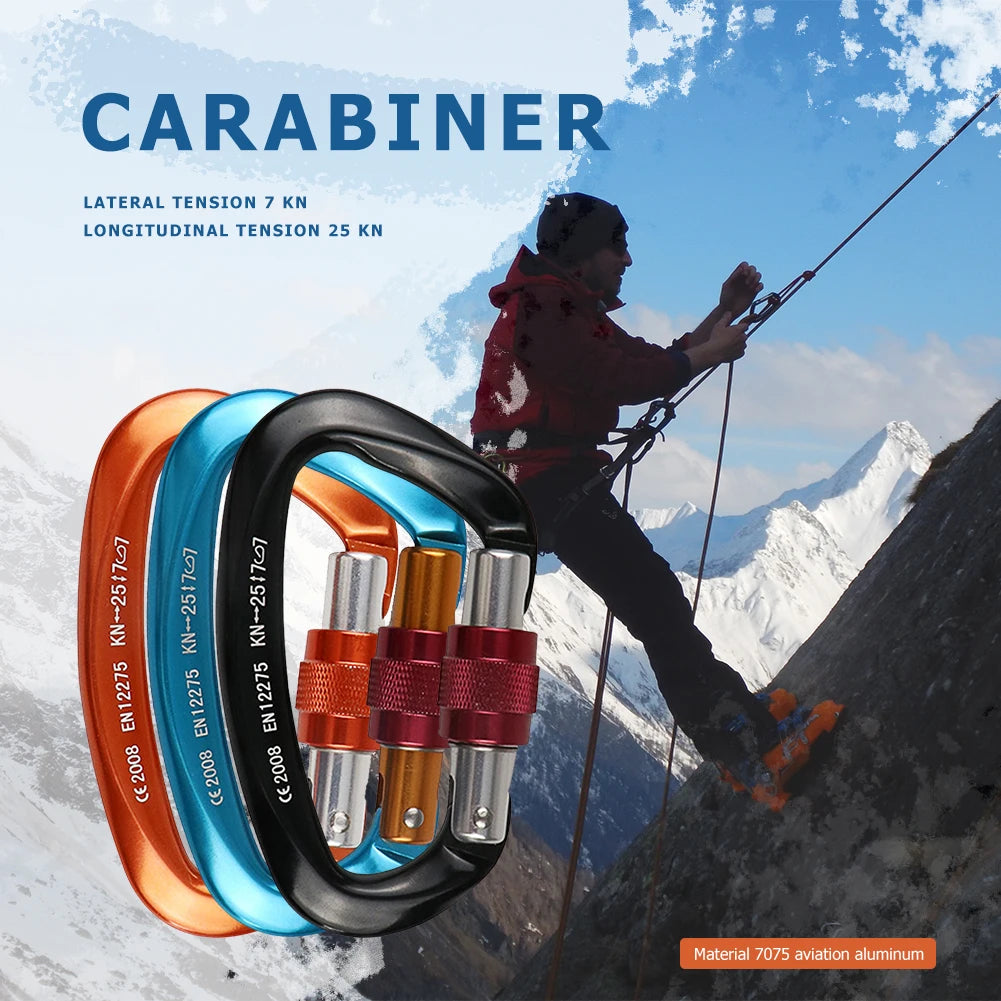 25KN Heavy Duty Locking Carabiner Clips for Camping Hiking and Dog Walking