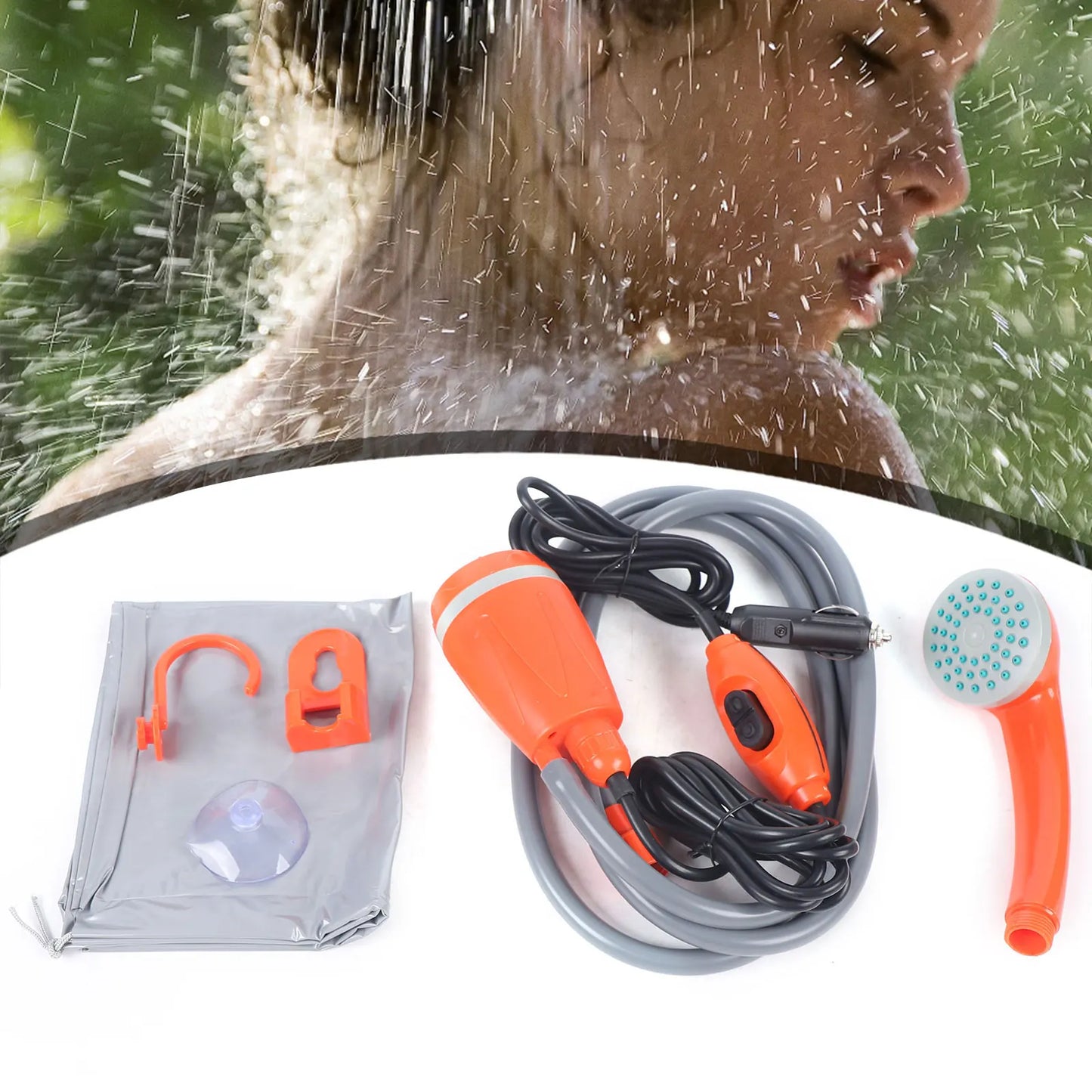 62W 12V Portable Outdoor Shower Head For Camping And Hiking Effluent Orange