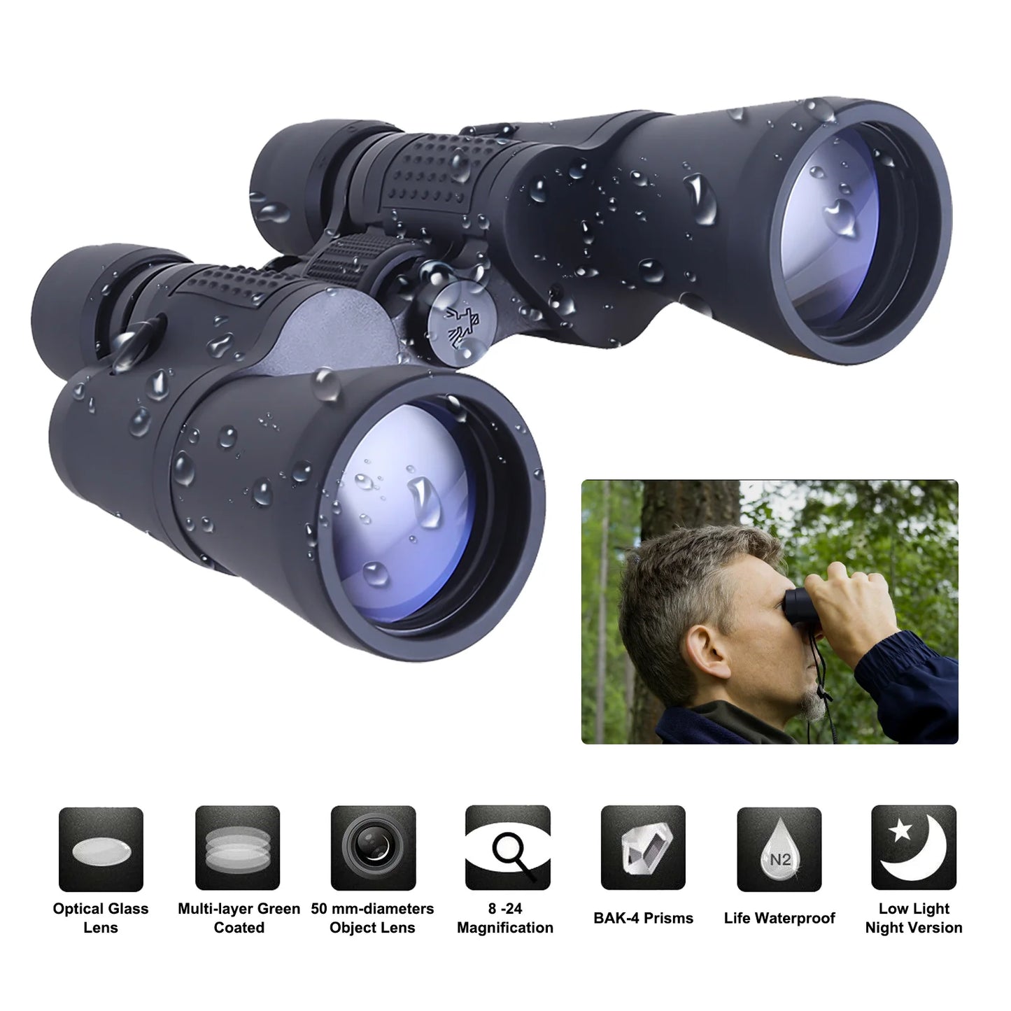 Military Zoom Powerful Binoculars with Case for Day and Low Light Hunting