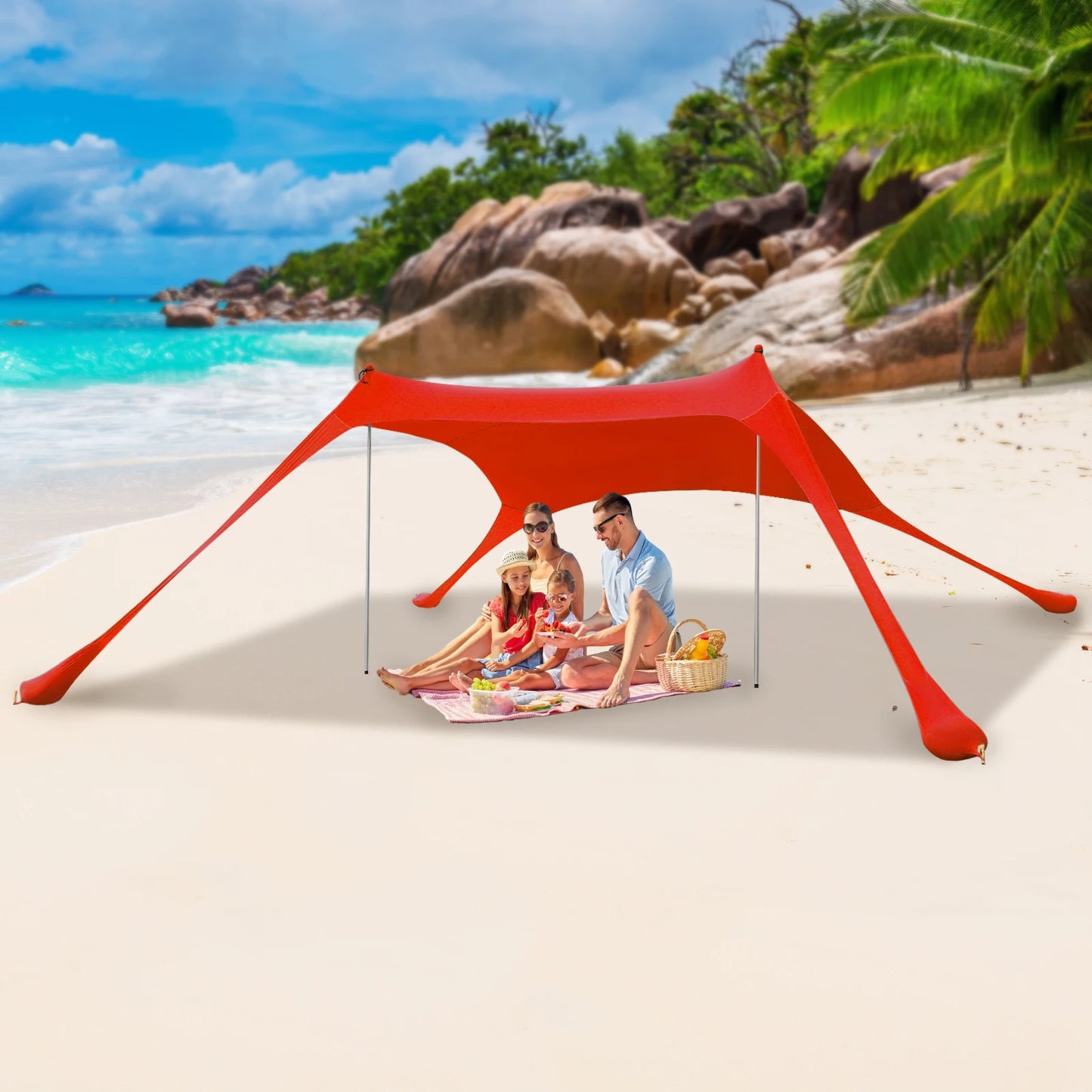 Red 2m Beach Elastic Sunshade Tent for 2-3 People Outdoor Camping and Picnics