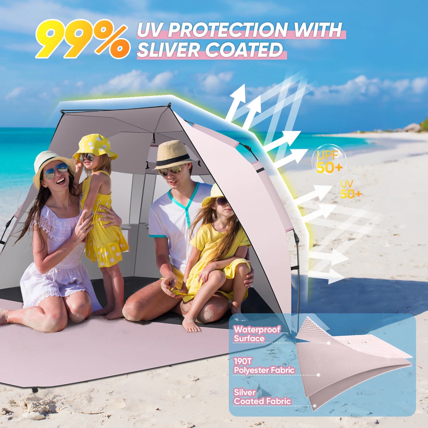 Beach Tent Sun Shelter Pop Up Canopy for 4 to 6 People Easy Setup Portable Shade