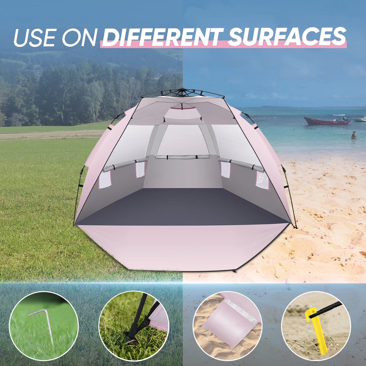 Beach Tent Sun Shelter Pop Up Canopy for 4 to 6 People Easy Setup Portable Shade