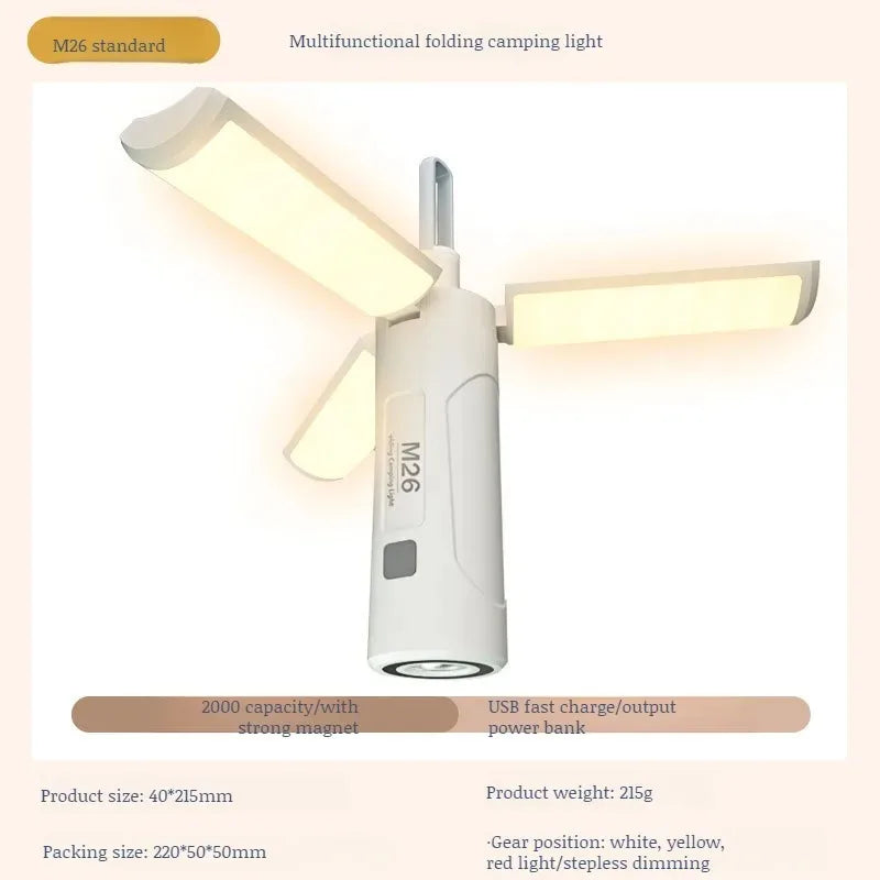 Portable Waterproof Camping Light with Magnetic Suction and Rechargeable Battery