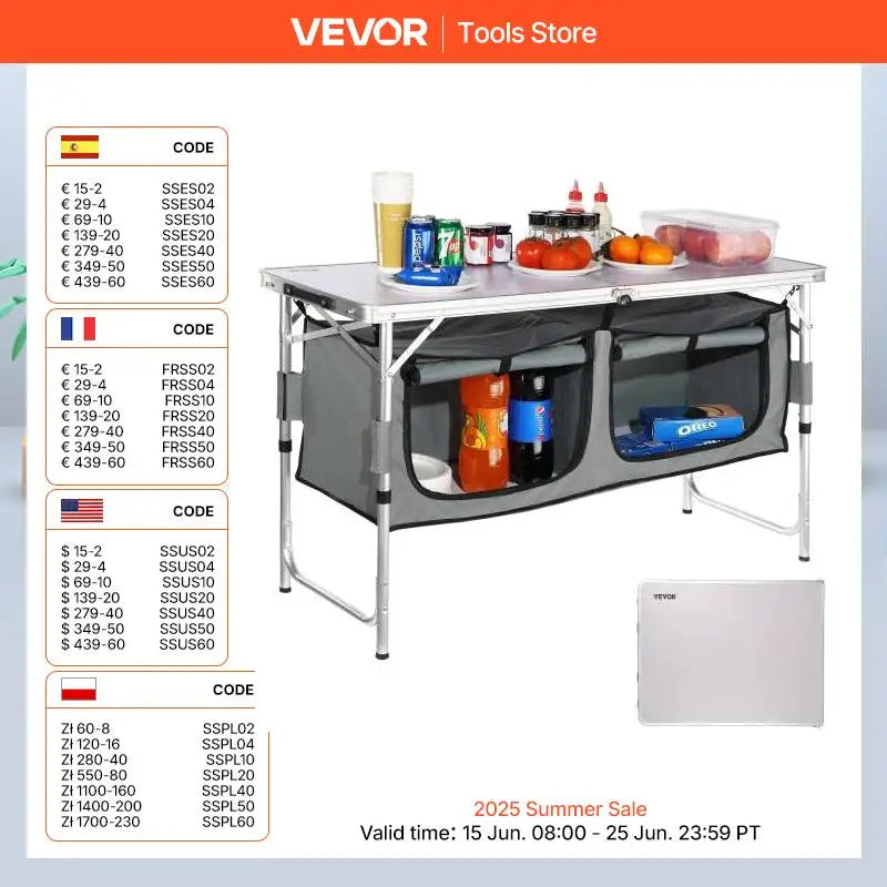 VEVOR Folding Camping Kitchen Table Quick Setup MDF for Outdoor BBQ and Picnics