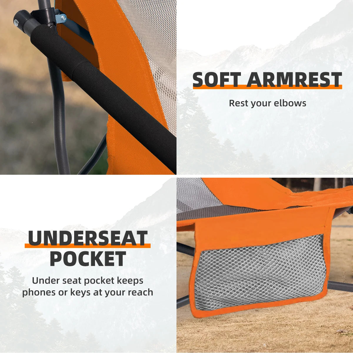 Tisetrail Portable Beach Chair with Cup Holder Lightweight Folding Orange Chair