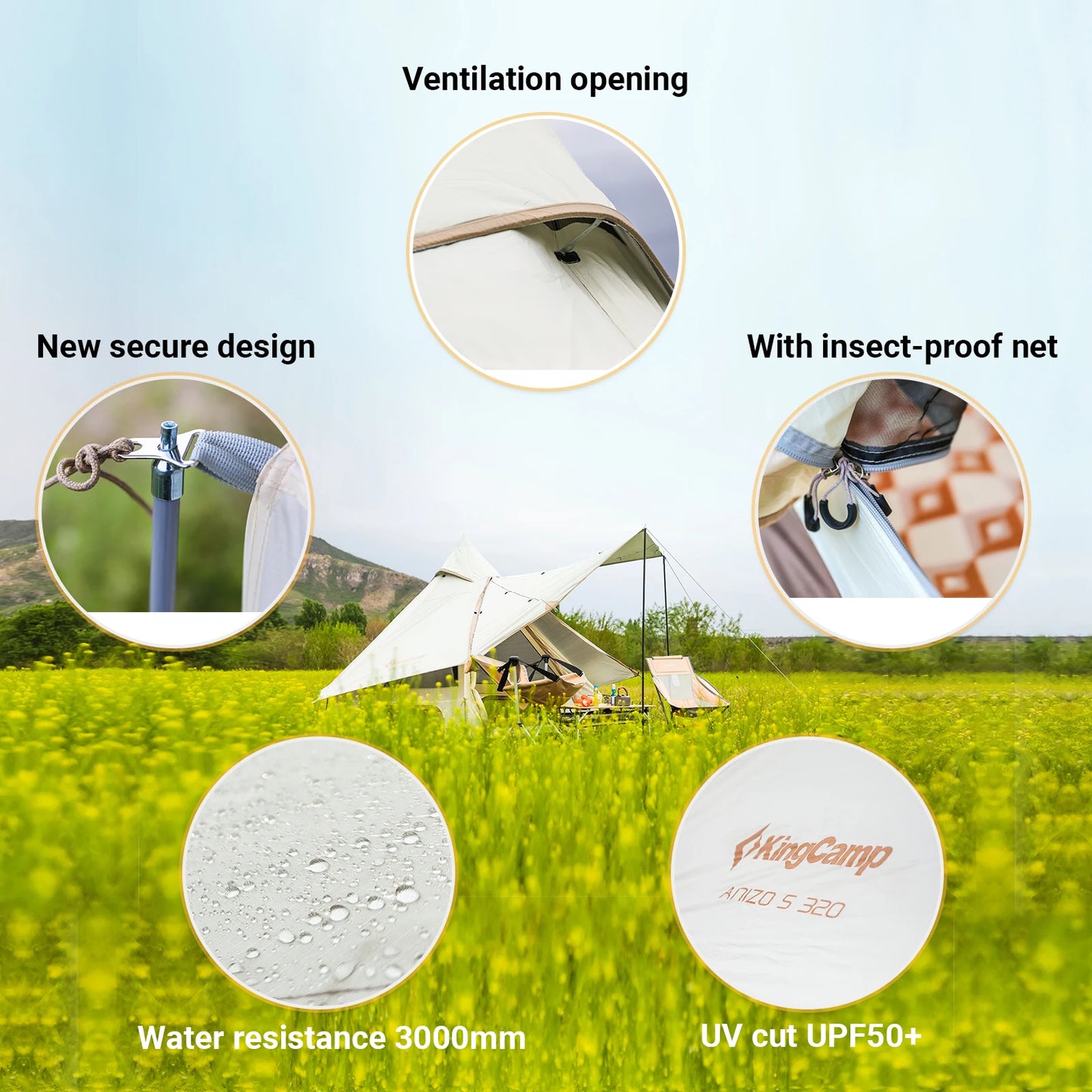 KingCamp Family Cabin Tent for Camping and Outdoor Activities, Sleeps 3-4 People