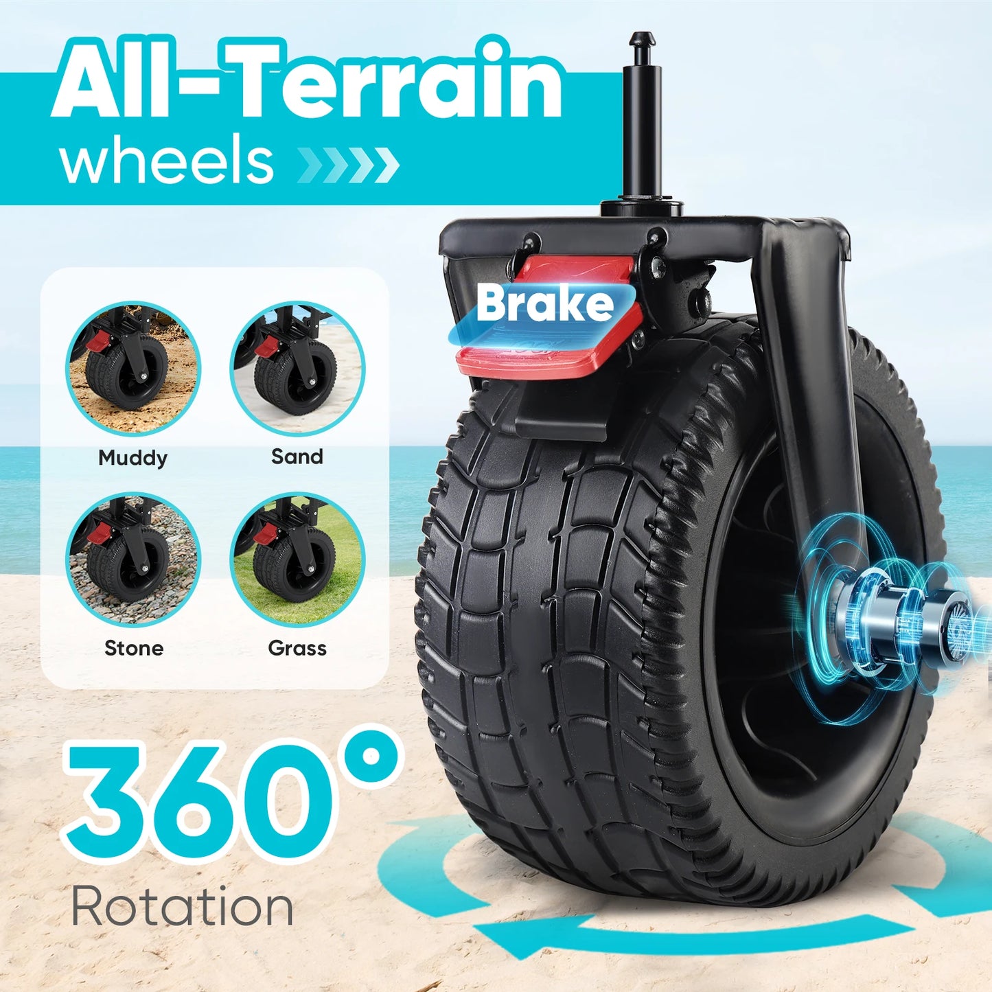 440 Pounds Collapsible Beach Wagon Extra Long 43 Inch Folding Cart Heavy Duty