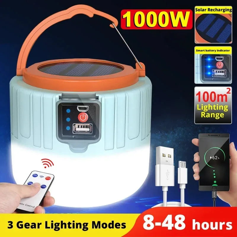 Solar Camping Light with Remote Control Waterproof LED Lantern Power Bank