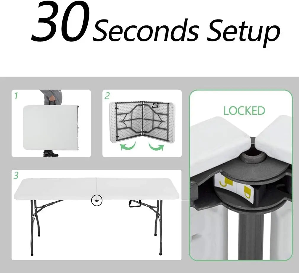6FT Folding Picnic Table for Camping and Events White Plastic Lockable Design