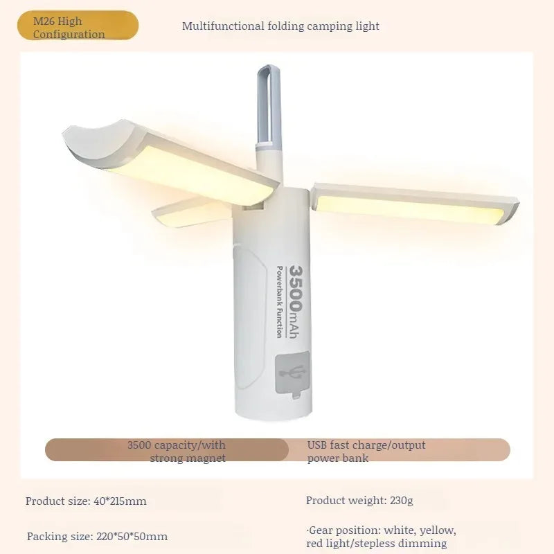 Portable Waterproof Camping Light with Magnetic Suction and Rechargeable Battery