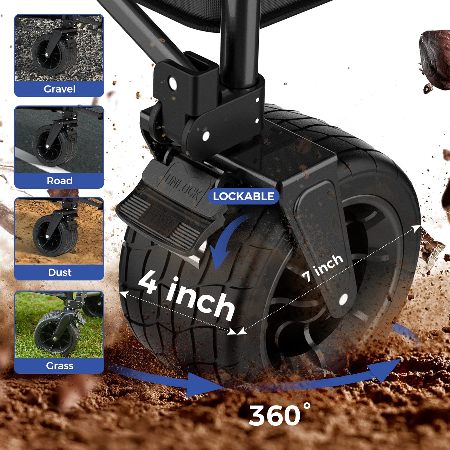 FUNDANGO Foldable Camping Van Portable Table with Large Wheels and Side Pockets