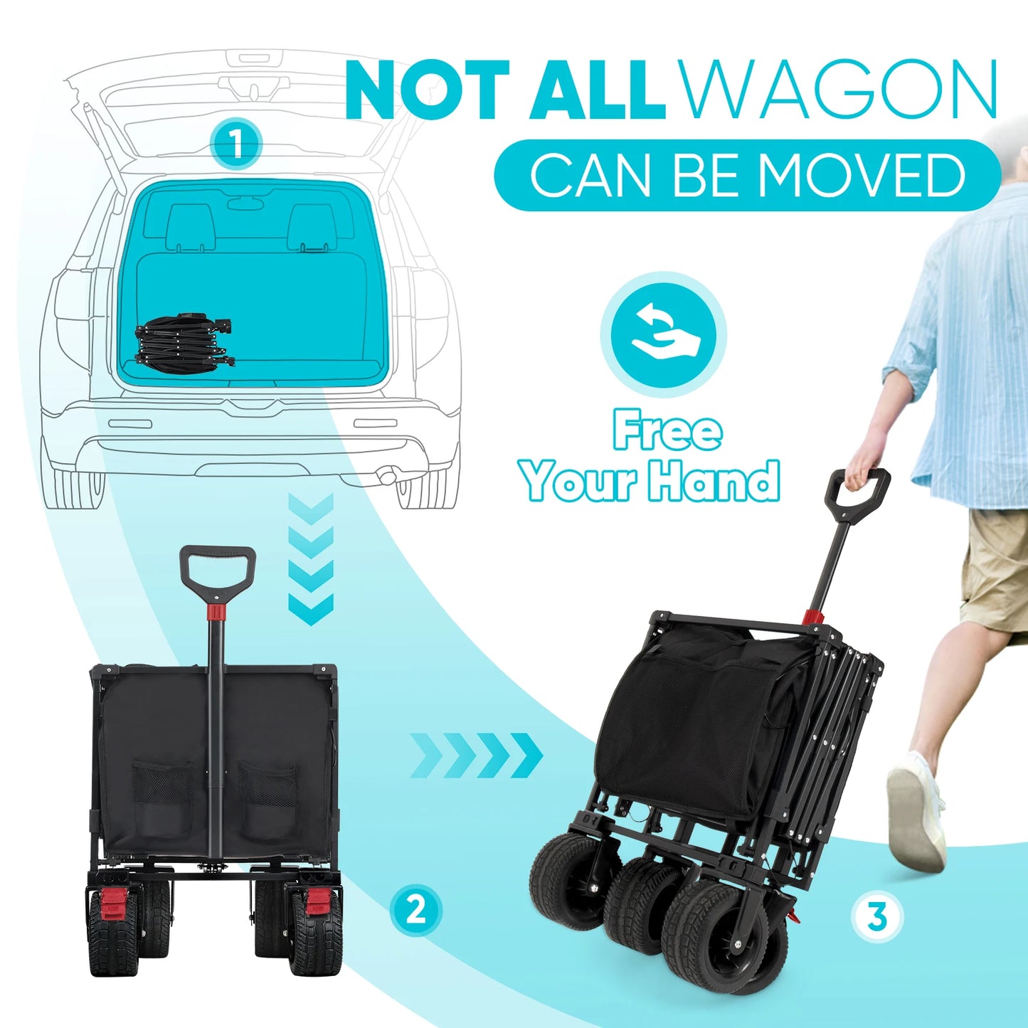 440 Pounds Collapsible Beach Wagon Extra Long 43 Inch Folding Cart Heavy Duty