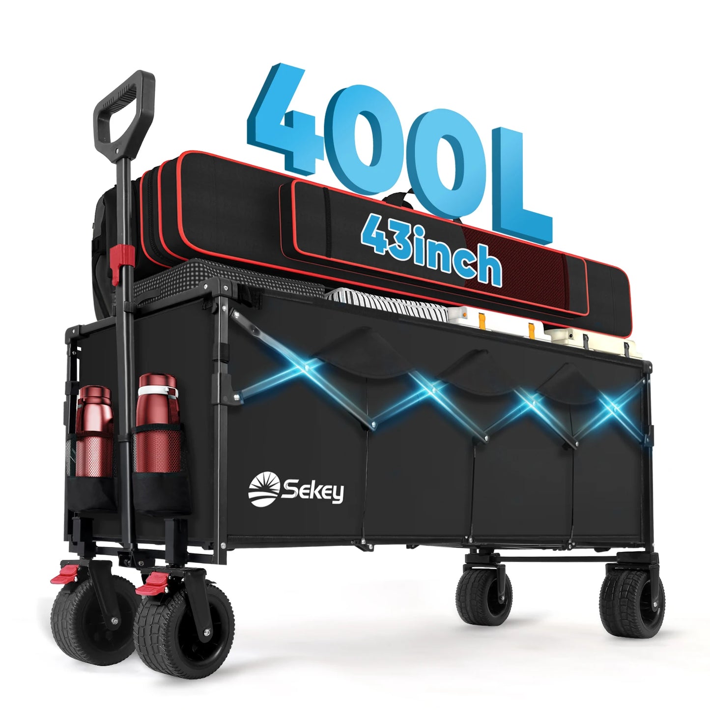 440 Pounds Collapsible Beach Wagon Extra Long 43 Inch Folding Cart Heavy Duty