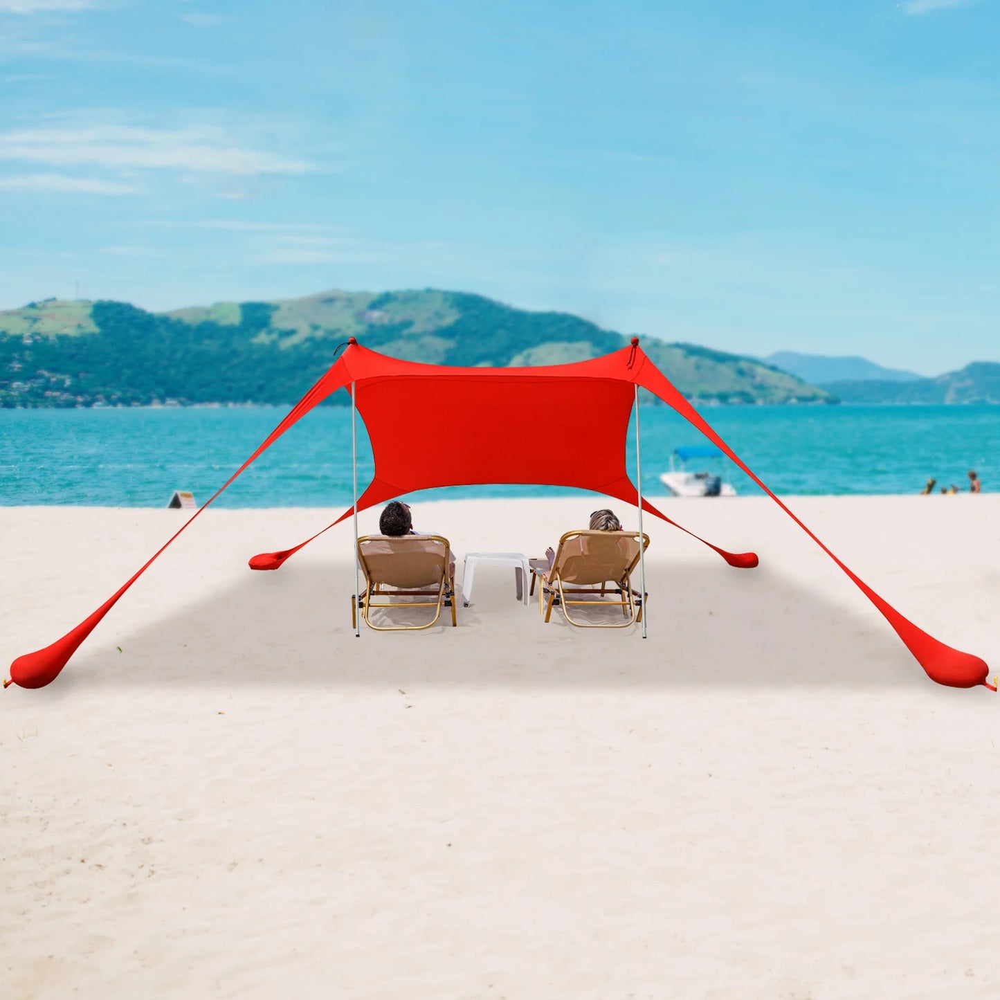 Red 2m Beach Elastic Sunshade Tent for 2-3 People Outdoor Camping and Picnics