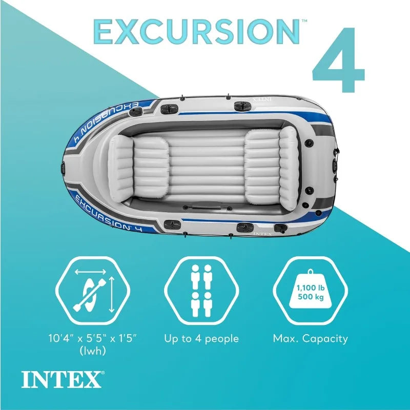 Intex Excursion Inflatable Boat with Oars and Pump Durable SuperTough PVC