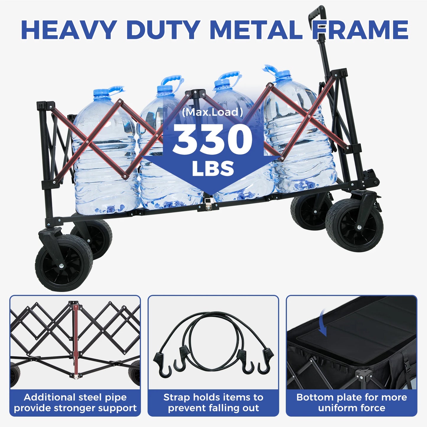 FUNDANGO Foldable Camping Van Portable Table with Large Wheels and Side Pockets