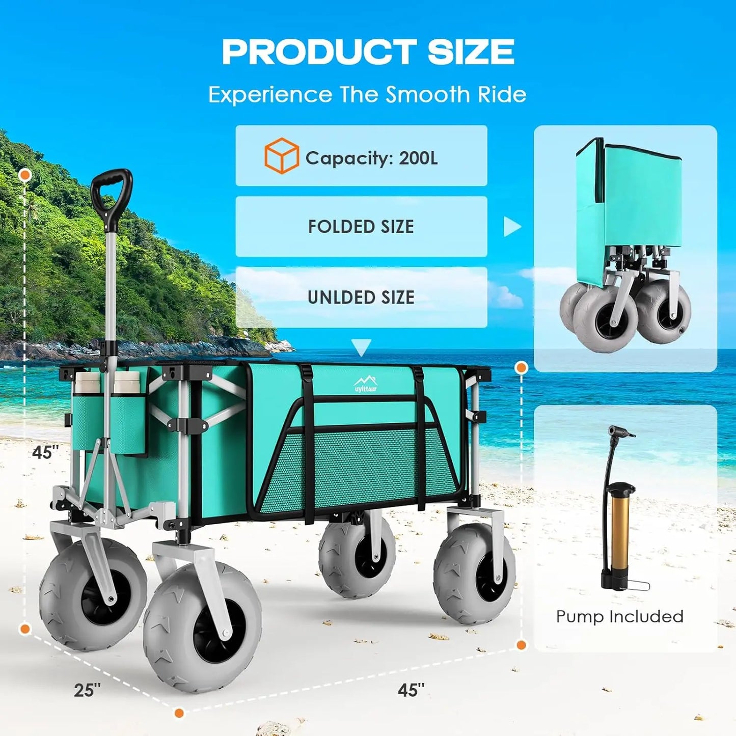 Beach Wagon with Big Wheels All Terrain Foldable Cart for Sand and Heavy Loads