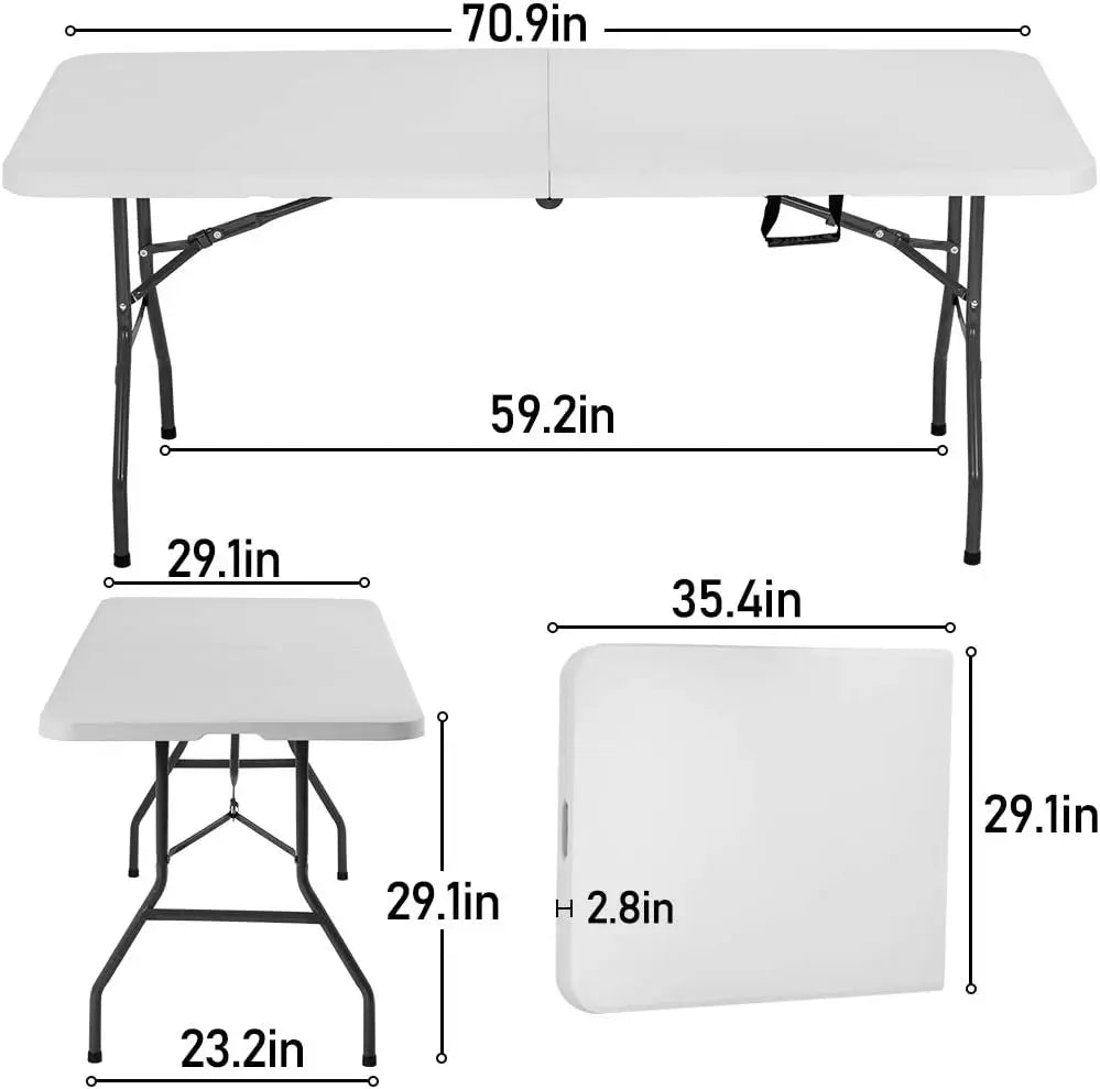 6FT Folding Picnic Table for Camping and Events White Plastic Lockable Design