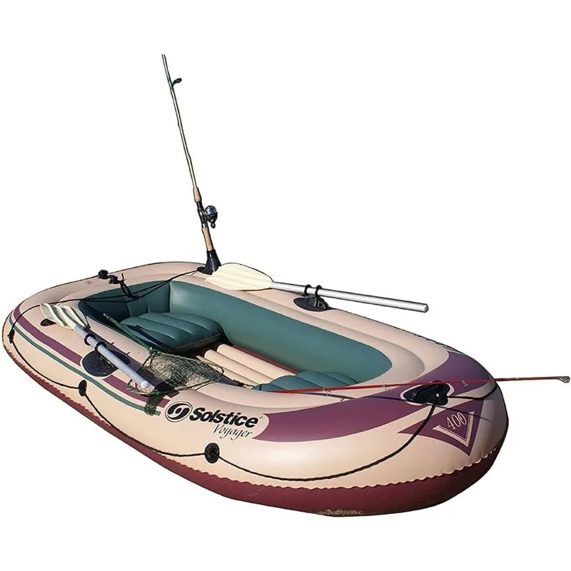 Solstice Voyager Inflatable Fishing Boat for 6 with Dual Oar Locks and Rod Holder
