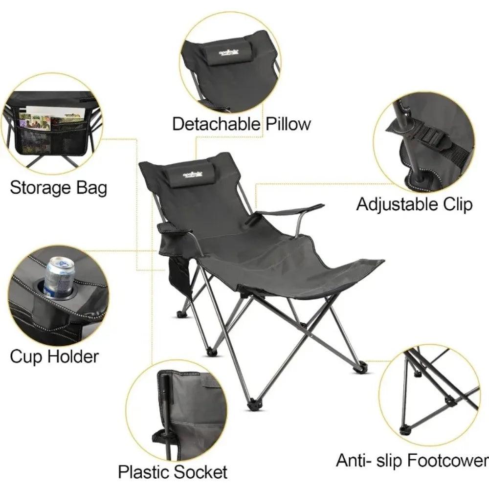 Folding Mesh Reclining Camping Chair Portable Outdoor Lounger with Carry Bag