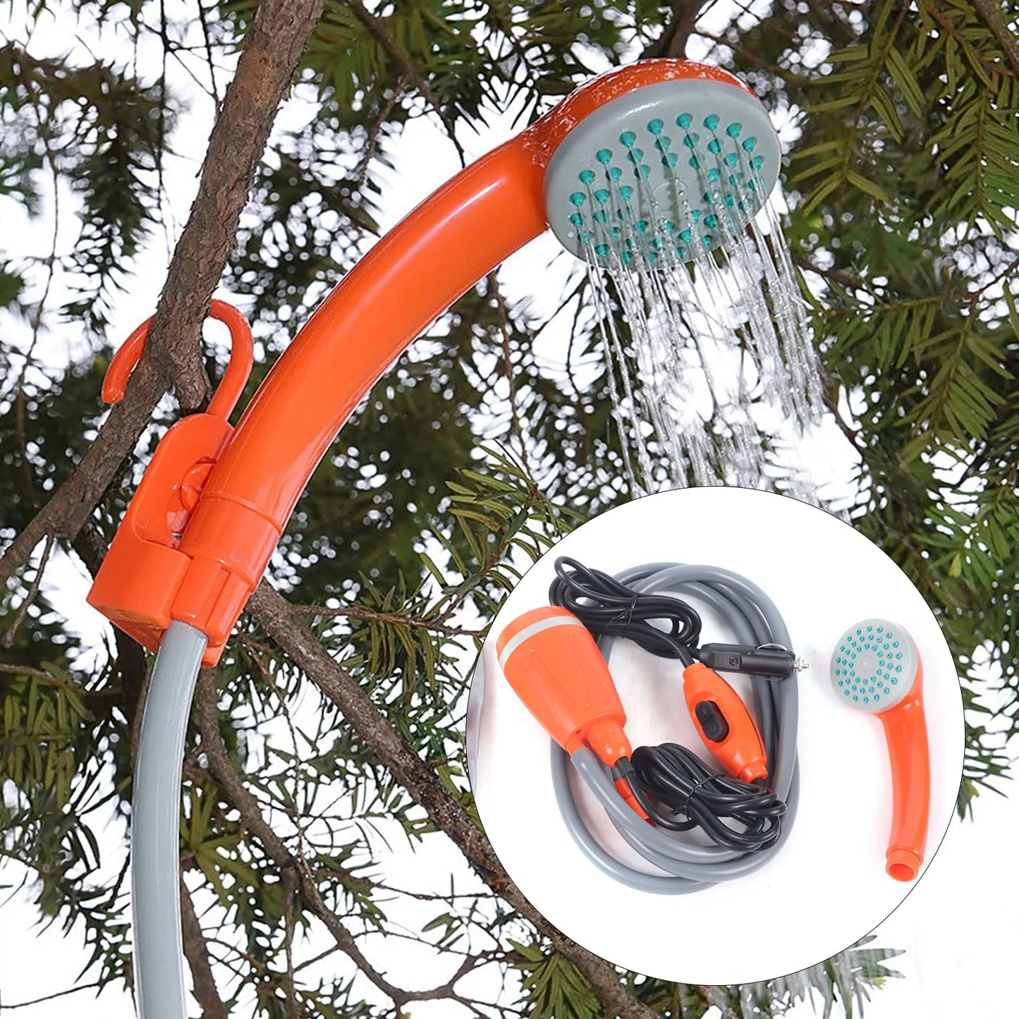 62W 12V Portable Outdoor Shower Head For Camping And Hiking Effluent Orange