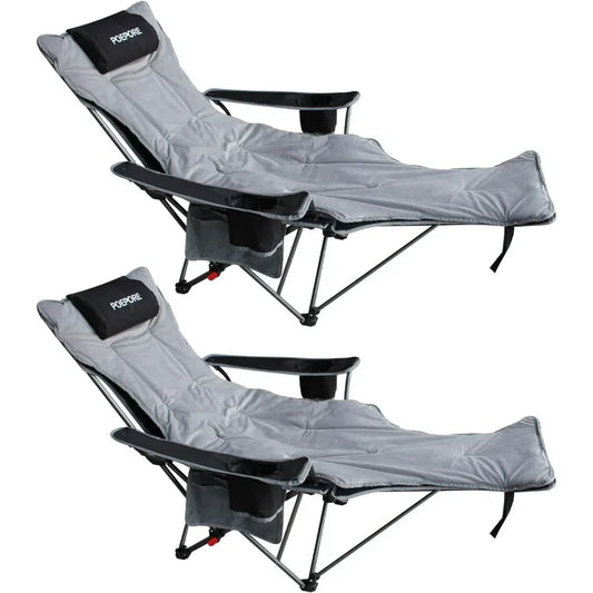 2-Pack Reclining Camping Chair with Removable Footrest and Cotton Cushion