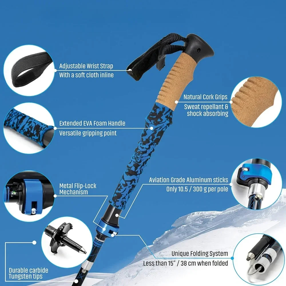Lightweight Collapsible Trekking Poles with Cork Grip for Hiking and Backpacking