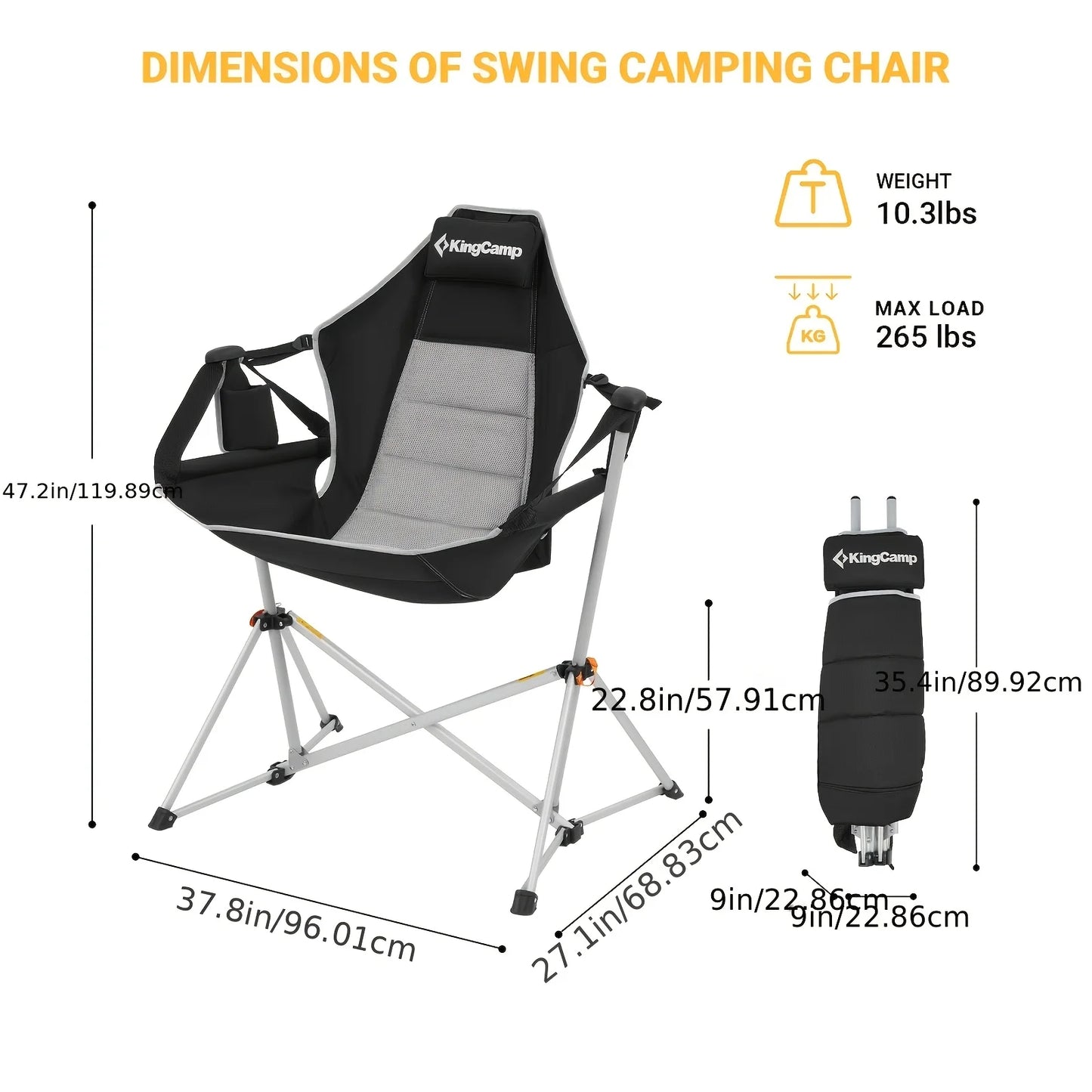 KingCamp Patio Hanging Rocking Chair Stand Ultra Lightweight Recliner Chair