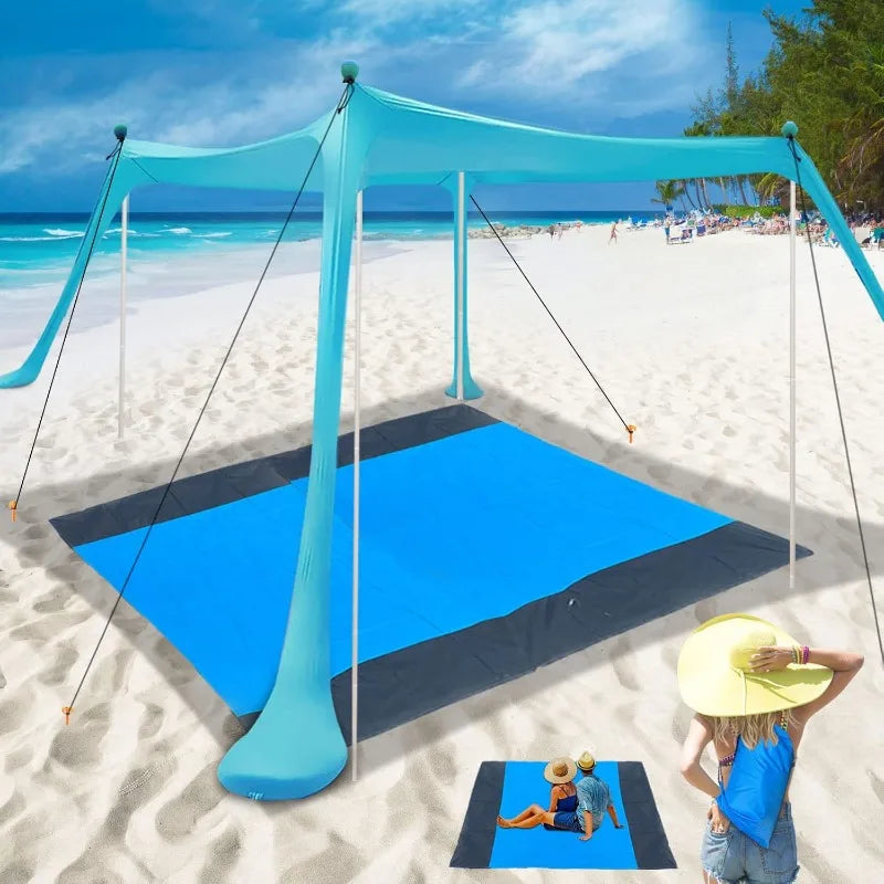 Beach Canopy Tent 11X11 FT with Blanket UPF50+ Sun Protection for 4-6 People
