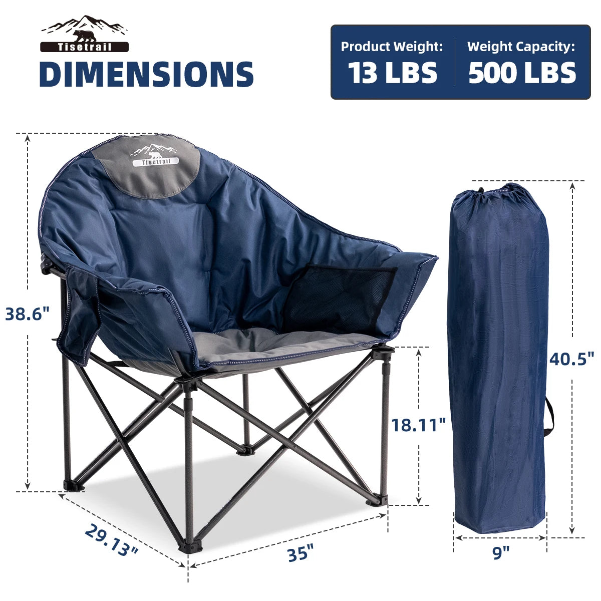 Tisetrail Oversized Padded Moon Saucer Chair with Cup Holder Blue and Gray