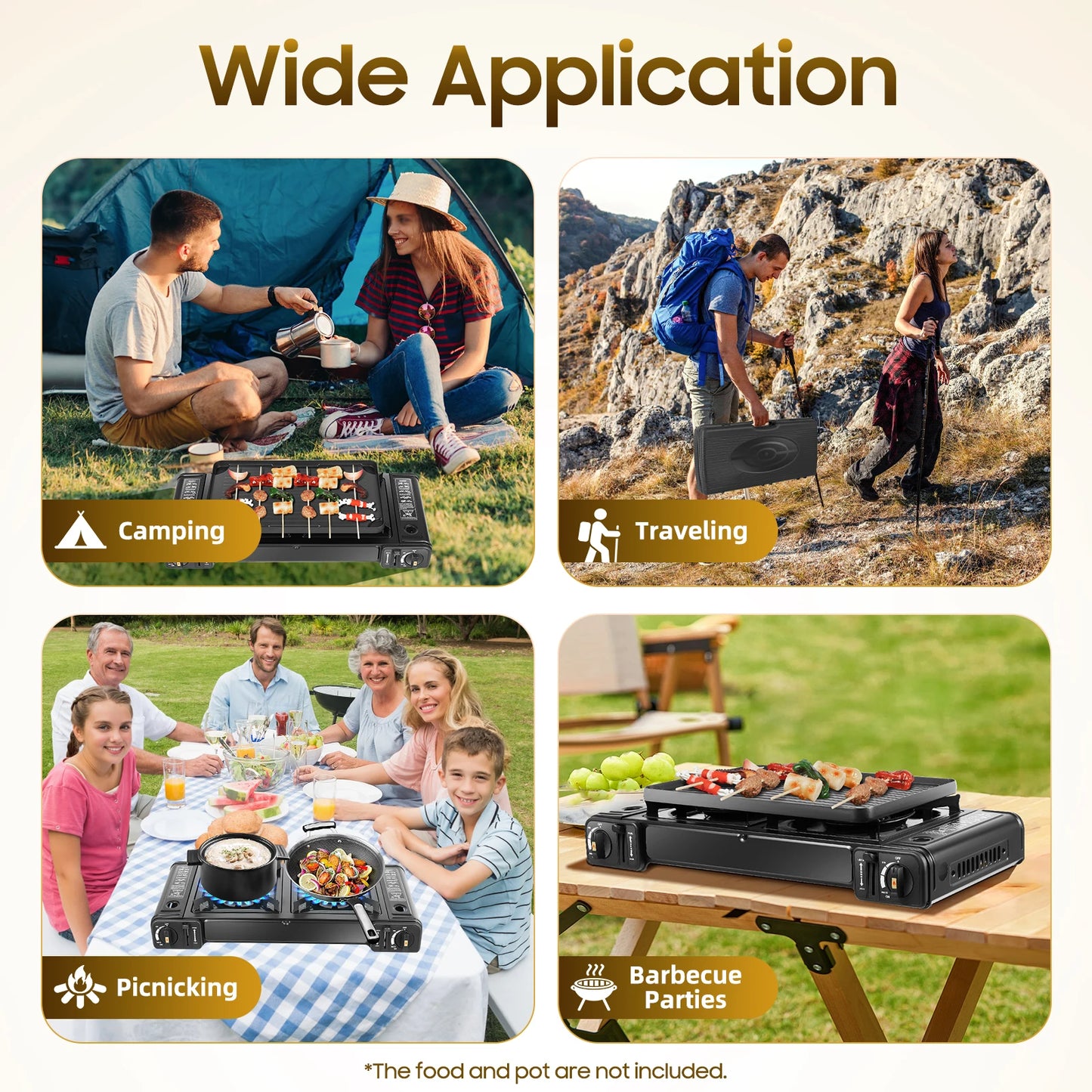 Portable Dual Burner Camping Stove with Grill Tray and Storage Case for Outdoor Cooking