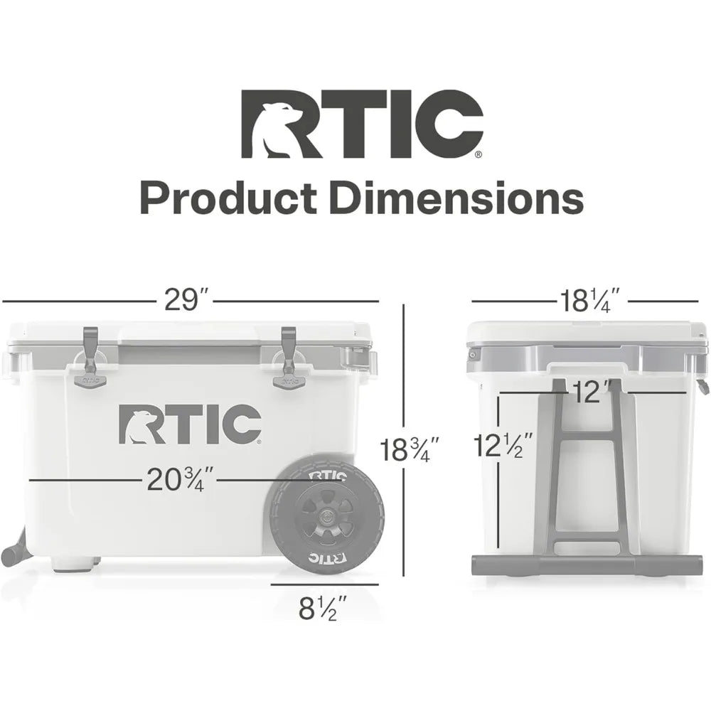 52 Quart Ultra-Light Wheeled Hard Cooler Insulated Portable Ice Chest Box for Beach, Drink, Beverage, Camping, Picnic, Fishing