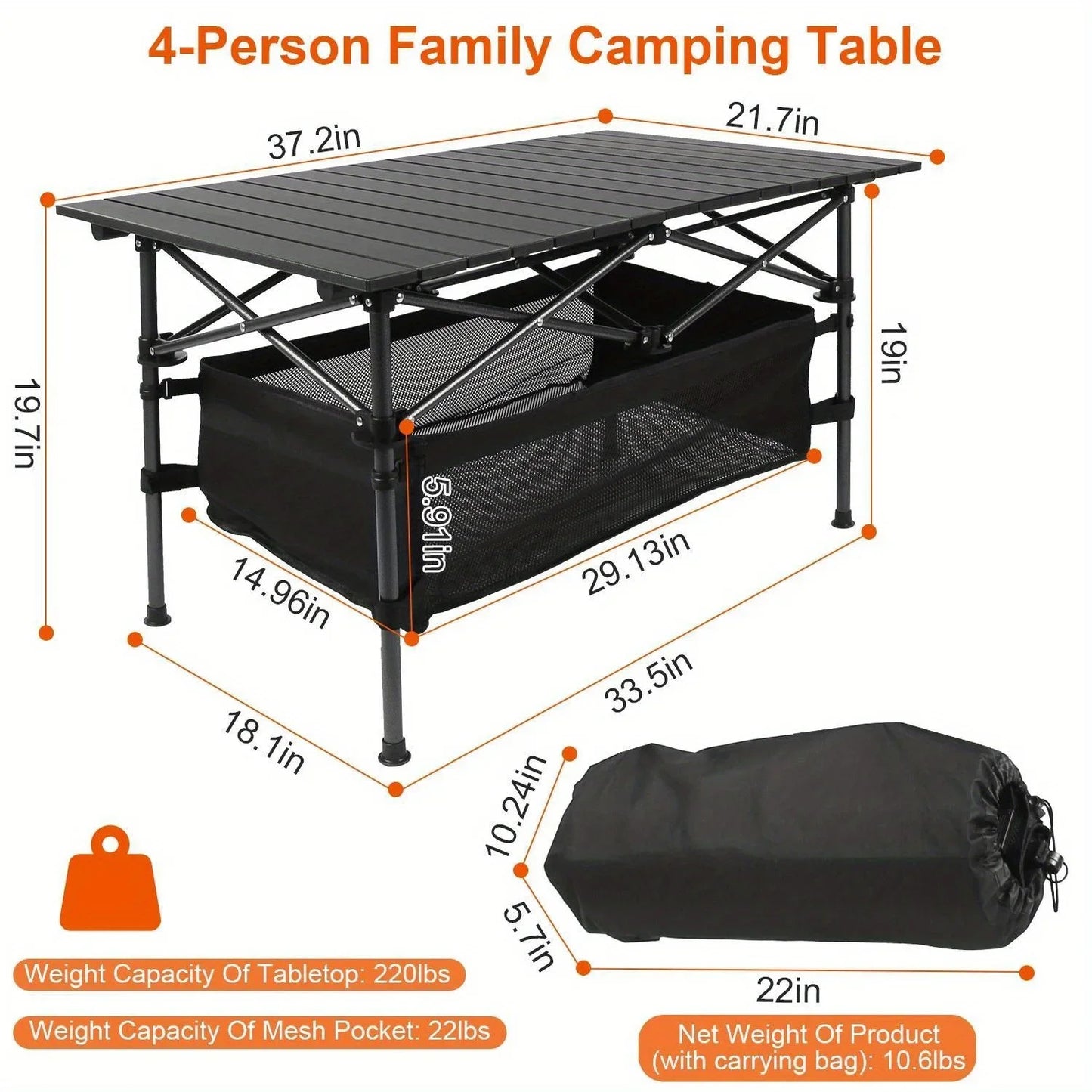 Lightweight Folding Aluminum Camping Table with Carry Bag for Indoor and Outdoor Use