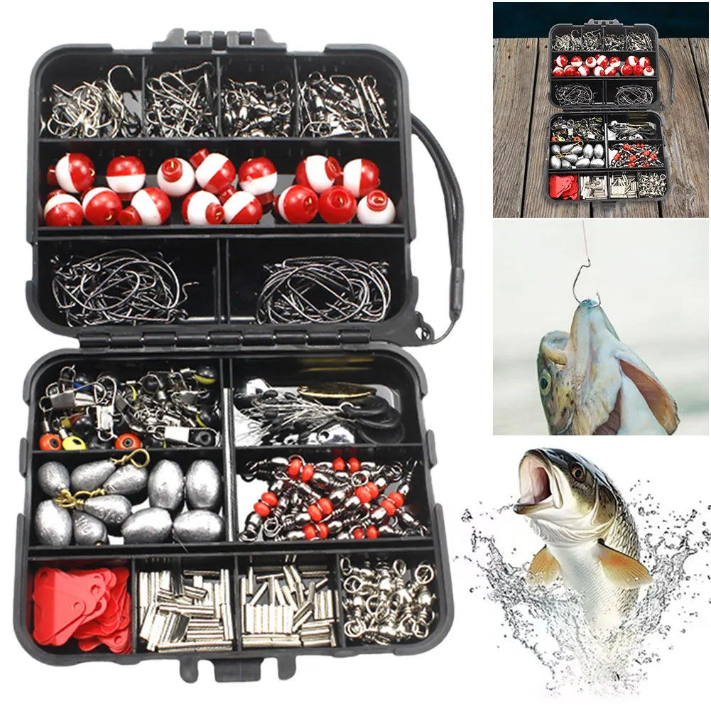 267 Pieces Fishing Accessories Kit with Box Hooks Bait Sinkers for Outdoors