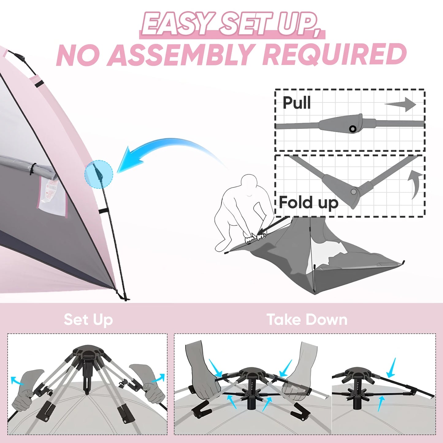 Beach Tent Sun Shelter Pop Up Canopy for 4 to 6 People Easy Setup Portable Shade