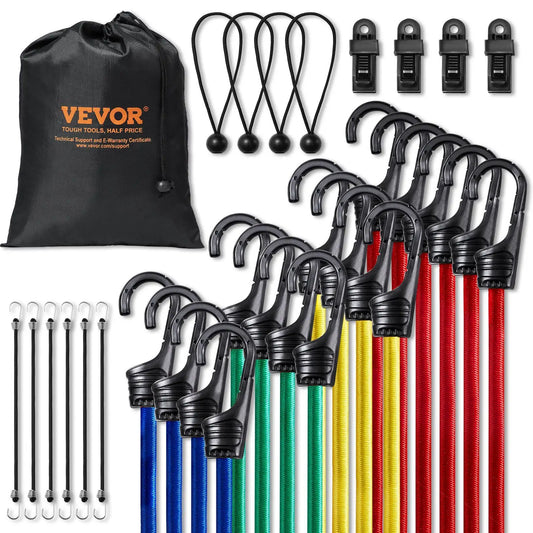 32 Piece Heavy Duty Bungee Cords Set with A3 Steel Hooks for Secure Storage