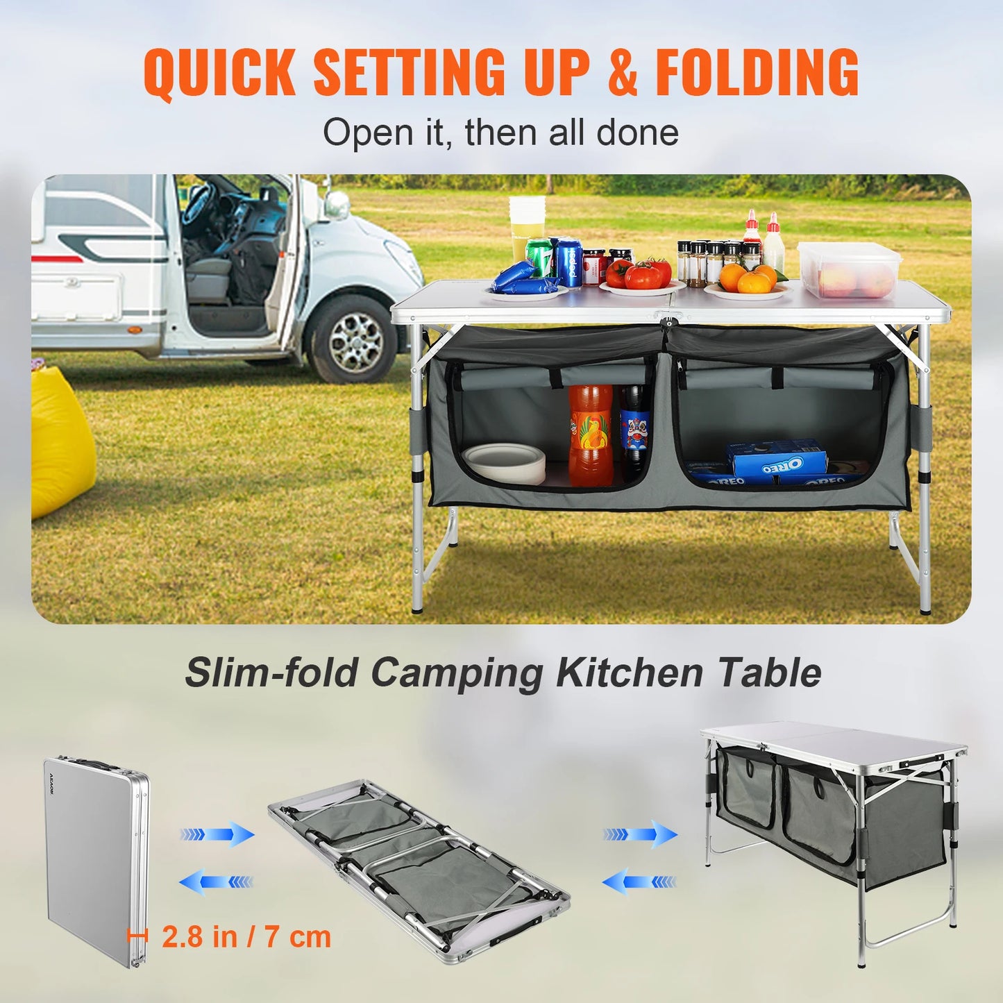 VEVOR Folding Camping Kitchen Table Quick Setup MDF for Outdoor BBQ and Picnics