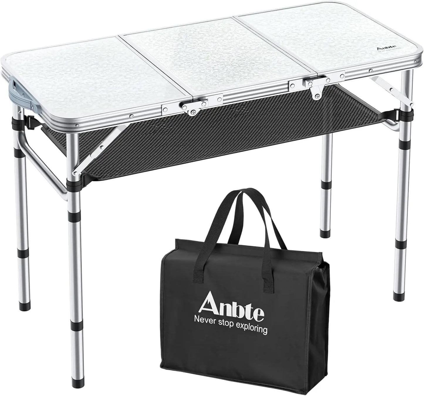 Portable 3ft Folding Camping Table with Adjustable Height and Storage Net