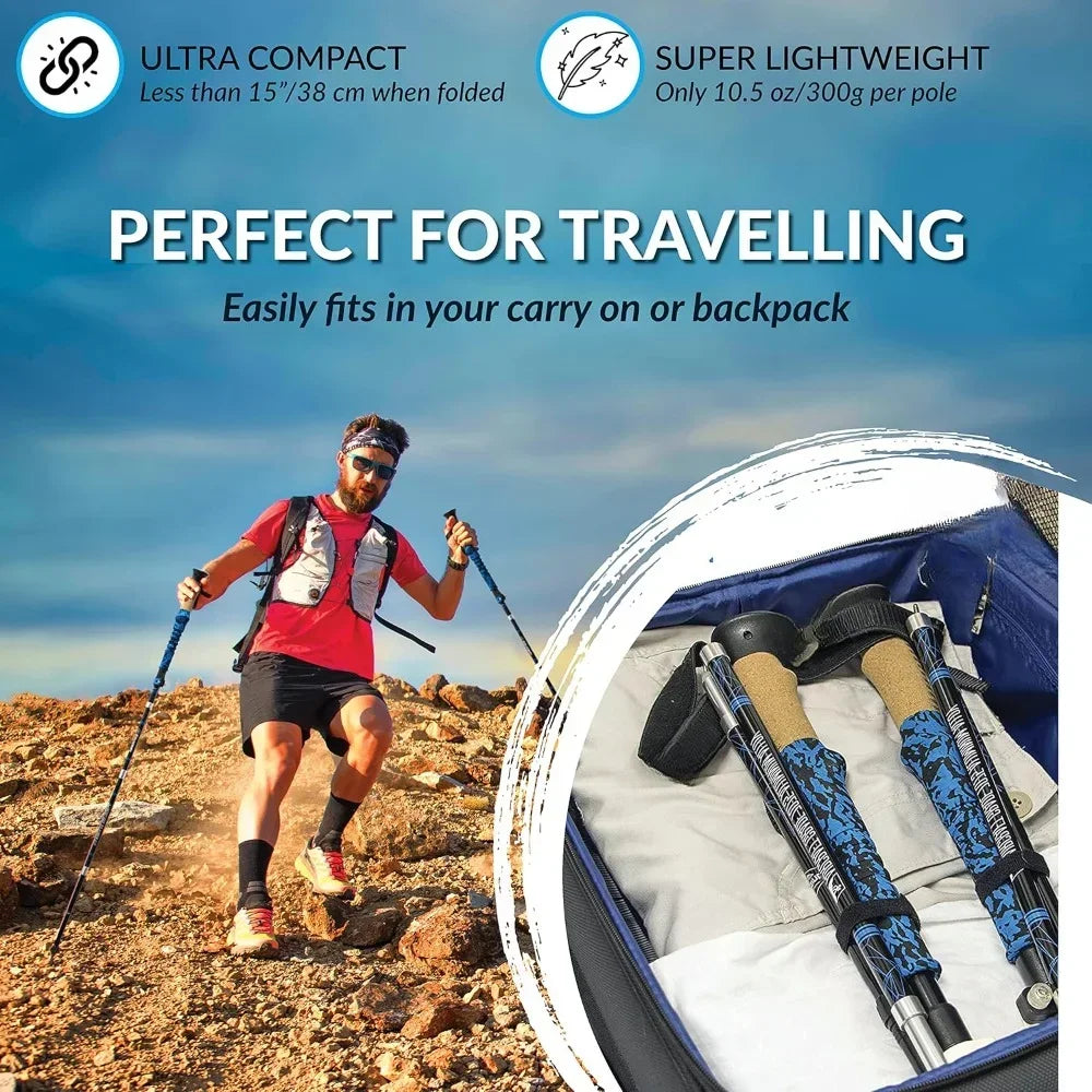 Lightweight Collapsible Trekking Poles with Cork Grip for Hiking and Backpacking