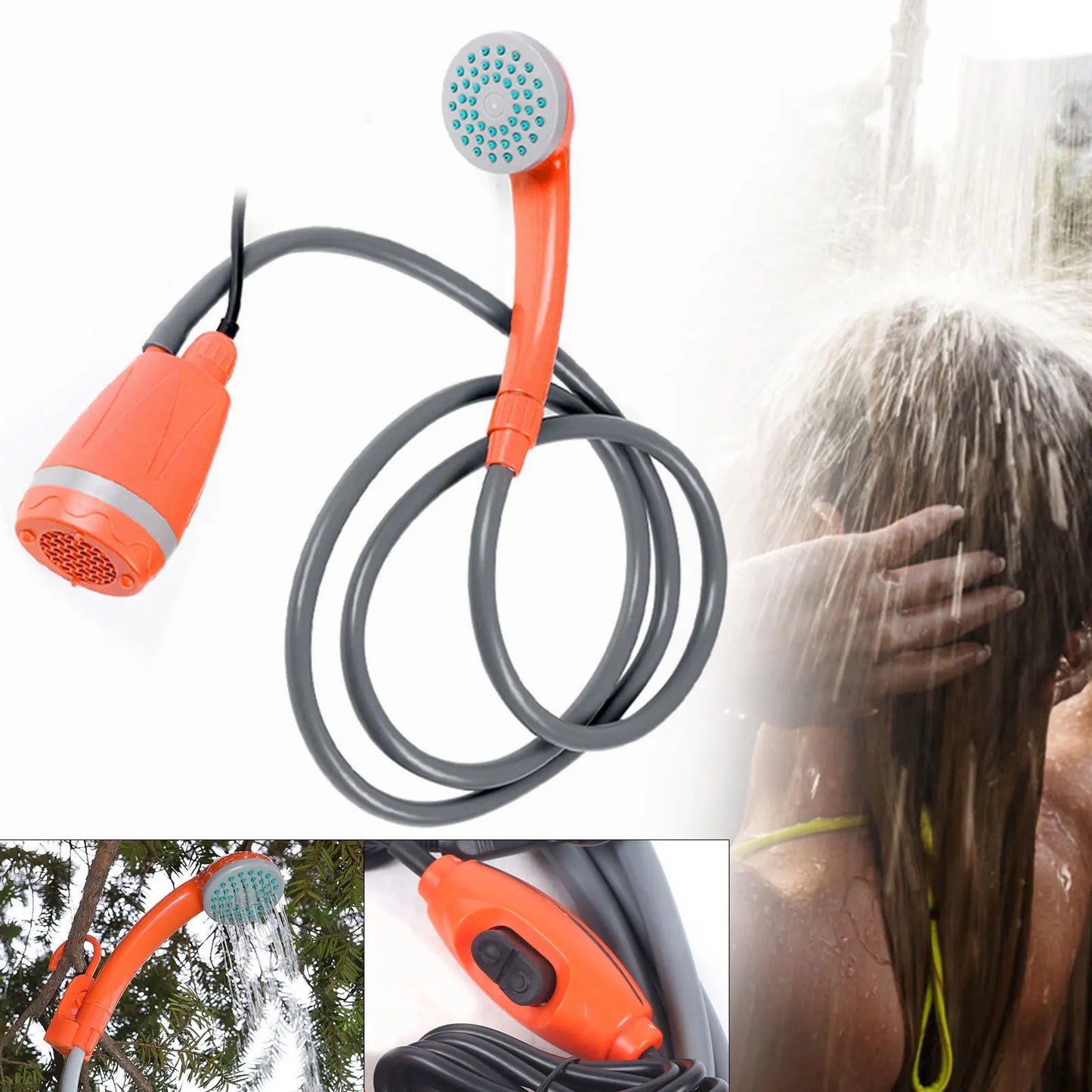 62W 12V Portable Outdoor Shower Head For Camping And Hiking Effluent Orange