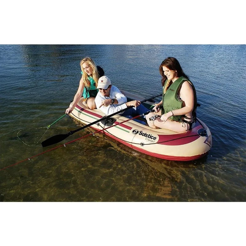 Solstice Voyager Inflatable Fishing Boat for 6 with Dual Oar Locks and Rod Holder