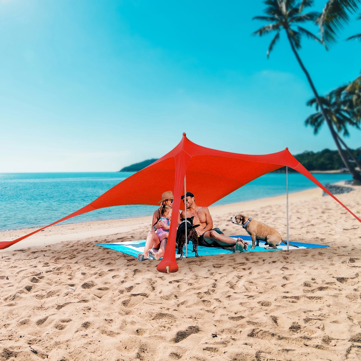 Red 2m Beach Elastic Sunshade Tent for 2-3 People Outdoor Camping and Picnics