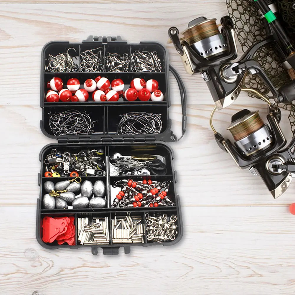 267 Pieces Fishing Accessories Kit with Box Hooks Bait Sinkers for Outdoors